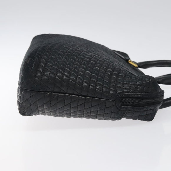 BALLY Quilted Hand Bag Leather Black Gold Auth BA1183