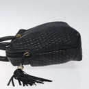 BALLY Quilted Hand Bag Leather Black Gold Auth BA1183-4