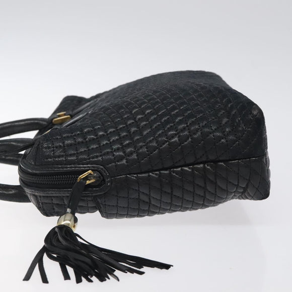BALLY Quilted Hand Bag Leather Black Gold Auth BA1183