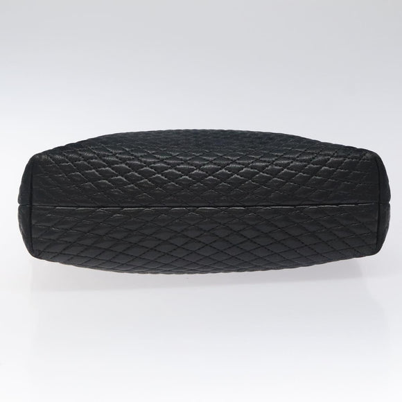 BALLY Quilted Hand Bag Leather Black Gold Auth BA1183