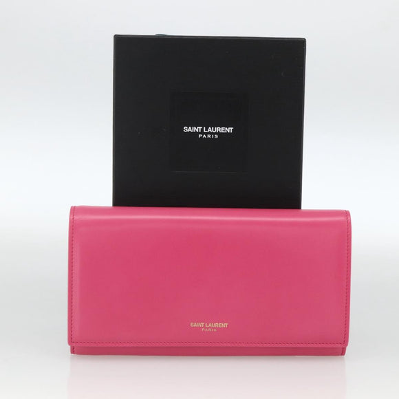SAINT LAURENT Wallet Leather Pink Auth BA11840A