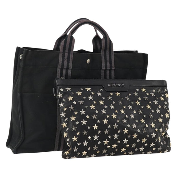 Jimmy Choo Tote Bag Leather Canvas 2 Set Black Gray Auth BA11842