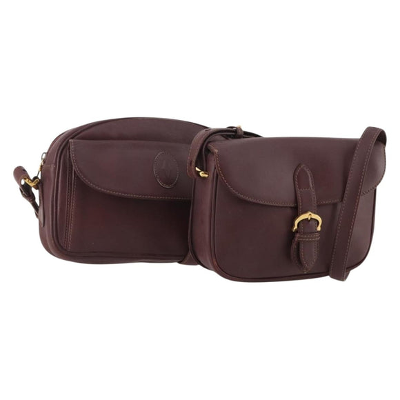 CARTIER Must Line Shoulder Bag Leather 2 Set Bordeaux Gold Auth BA11844