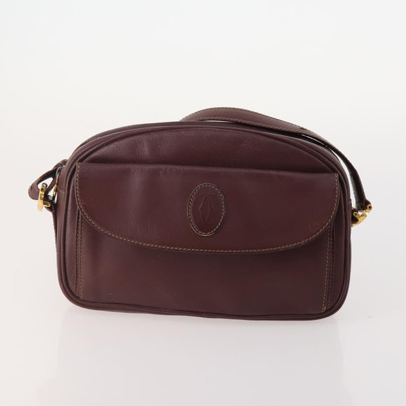 CARTIER Must Line Shoulder Bag Leather 2 Set Bordeaux Gold Auth BA11844
