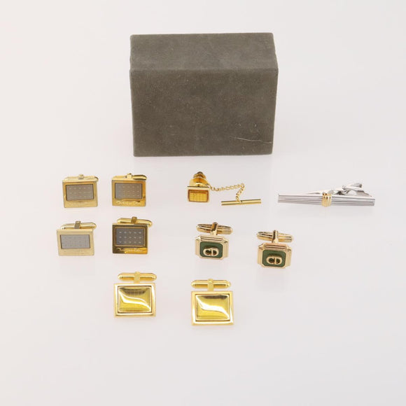 Christian Dior Tie Pin Cuffs metal 6 Set Gold Tone Auth BA11845