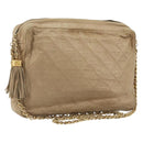CHANEL Matelasse Chain Shoulder Bag Lamb Skin Beige Gold CC Auth BA11860-1