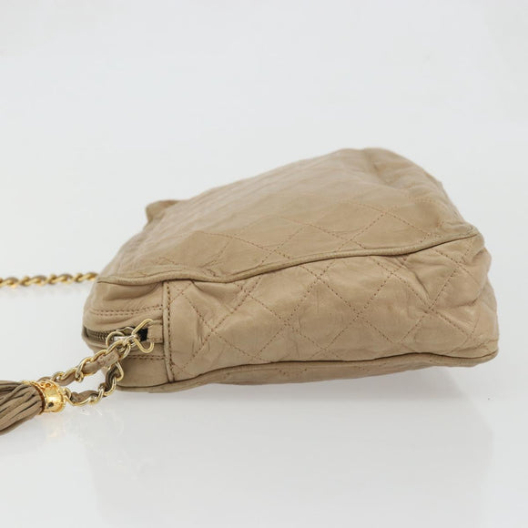 CHANEL Matelasse Chain Shoulder Bag Lamb Skin Beige Gold CC Auth BA11860