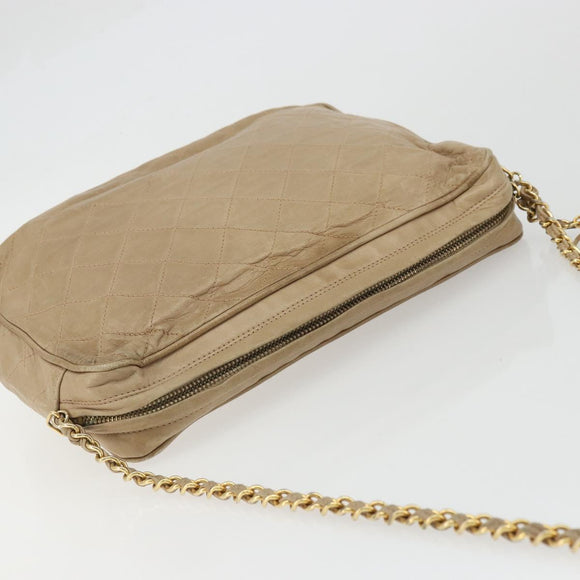 CHANEL Matelasse Chain Shoulder Bag Lamb Skin Beige Gold CC Auth BA11860