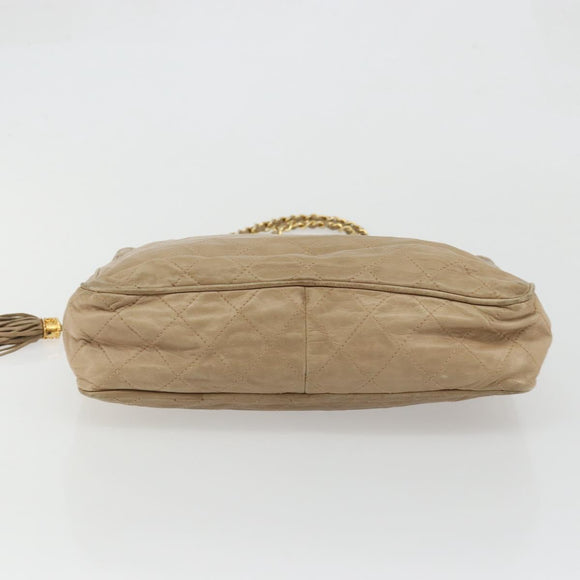 CHANEL Matelasse Chain Shoulder Bag Lamb Skin Beige Gold CC Auth BA11860