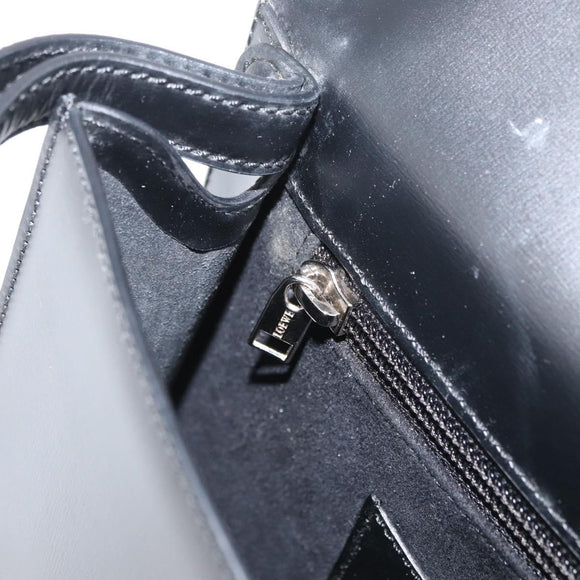 LOEWE Anagram Clutch Bag Leather Black Silver Auth BA11869