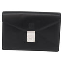 LOEWE Anagram Clutch Bag Leather Black Silver Auth BA11869-13