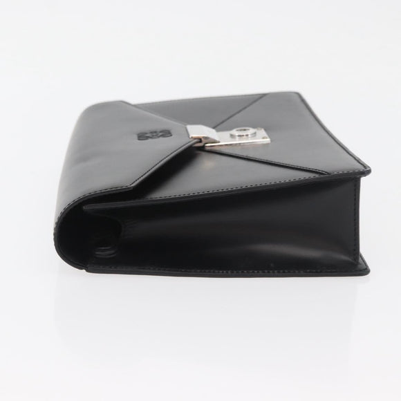 LOEWE Anagram Clutch Bag Leather Black Silver Auth BA11869