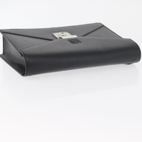 LOEWE Anagram Clutch Bag Leather Black Silver Auth BA11869