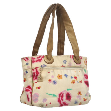 CHANEL Tote Bag Canvas White CC Auth BA1187