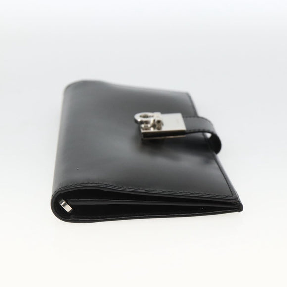 Salvatore Ferragamo Gancini Long Wallet Leather Black Silver Auth BA11875A