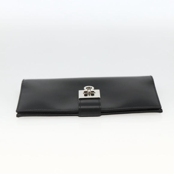 Salvatore Ferragamo Gancini Long Wallet Leather Black Silver Auth BA11875A