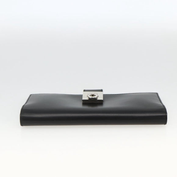 Salvatore Ferragamo Gancini Long Wallet Leather Black Silver Auth BA11875A