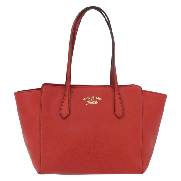 GUCCI Swing Tote Bag Leather Red Gold 354408 Auth BA11880A