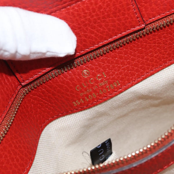 GUCCI Swing Tote Bag Leather Red Gold 354408 Auth BA11880A
