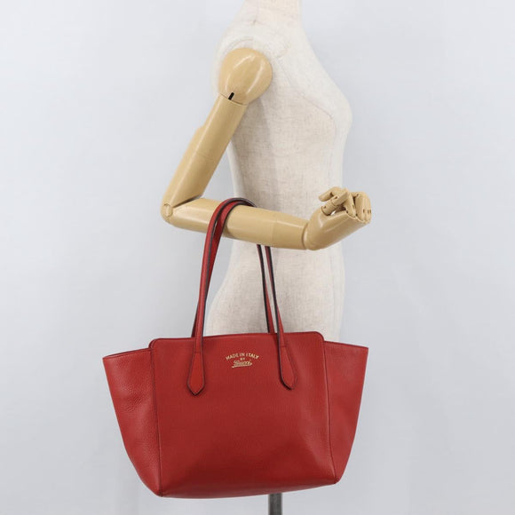 GUCCI Swing Tote Bag Leather Red Gold 354408 Auth BA11880A