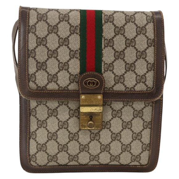 GUCCI GG Supreme Web Sherry Line Shoulder Bag PVC Beige Gold 145857 Auth BA11894