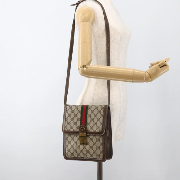 GUCCI GG Supreme Web Sherry Line Shoulder Bag PVC Beige Gold 145857 Auth BA11894