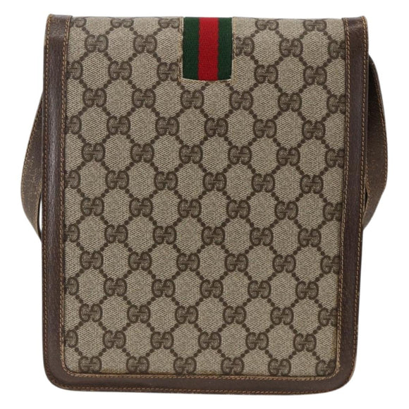 GUCCI GG Supreme Web Sherry Line Shoulder Bag PVC Beige Gold 145857 Auth BA11894