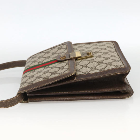 GUCCI GG Supreme Web Sherry Line Shoulder Bag PVC Beige Gold 145857 Auth BA11894