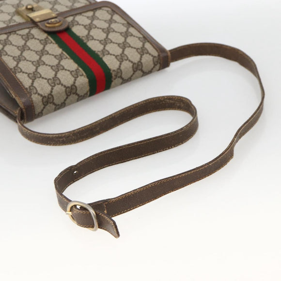 GUCCI GG Supreme Web Sherry Line Shoulder Bag PVC Beige Gold 145857 Auth BA11894