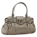 Salvatore Ferragamo Gancini Hand Bag Leather Gold Silver Auth BA11899-1