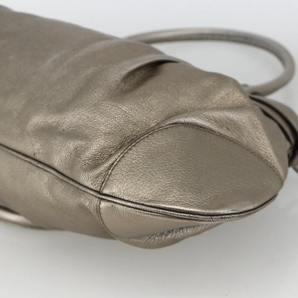 Salvatore Ferragamo Gancini Hand Bag Leather Gold Silver Auth BA11899