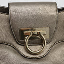 Salvatore Ferragamo Gancini Hand Bag Leather Gold Silver Auth BA11899-18