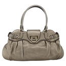 Salvatore Ferragamo Gancini Hand Bag Leather Gold Silver Auth BA11899-13