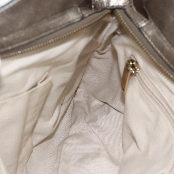 Salvatore Ferragamo Gancini Hand Bag Leather Gold Silver Auth BA11899