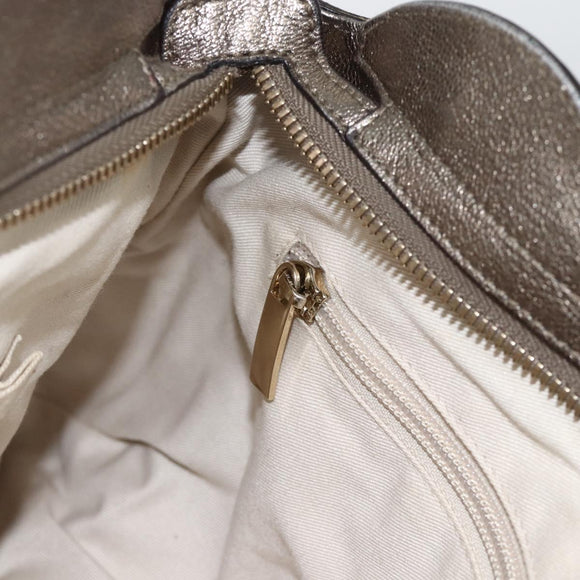 Salvatore Ferragamo Gancini Hand Bag Leather Gold Silver Auth BA11899