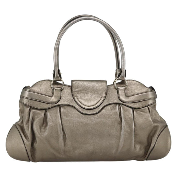 Salvatore Ferragamo Gancini Hand Bag Leather Gold Silver Auth BA11899