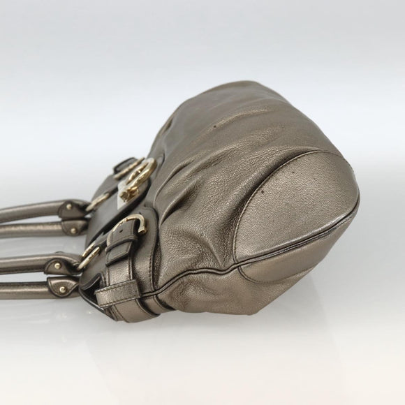 Salvatore Ferragamo Gancini Hand Bag Leather Gold Silver Auth BA11899