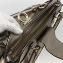 Salvatore Ferragamo Gancini Hand Bag Leather Gold Silver Auth BA11899-7
