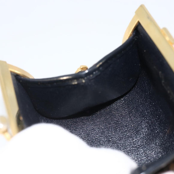 Christian Dior Trotter Canvas Coin Purse Navy Gold Auth BA11901