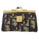 Christian Dior Trotter Canvas Coin Purse Navy Gold Auth BA11901-2