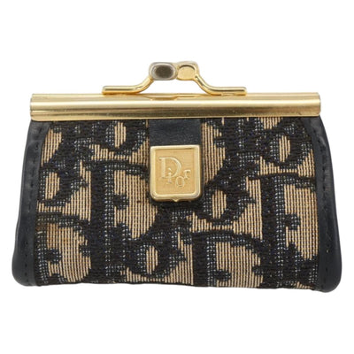 Christian Dior Trotter Canvas Coin Purse Navy Gold Auth BA11901 - 0