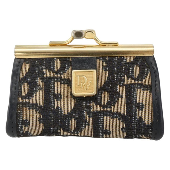 Christian Dior Trotter Canvas Coin Purse Navy Gold Auth BA11901