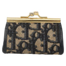 Christian Dior Trotter Canvas Coin Purse Navy Gold Auth BA11901-3