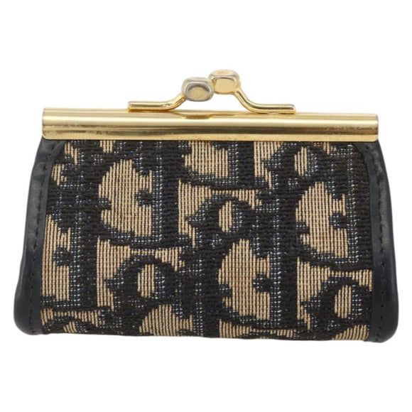 Christian Dior Trotter Canvas Coin Purse Navy Gold Auth BA11901