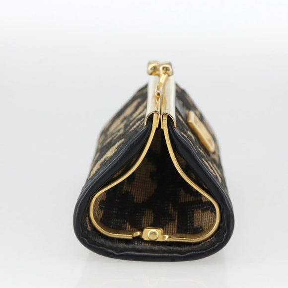 Christian Dior Trotter Canvas Coin Purse Navy Gold Auth BA11901
