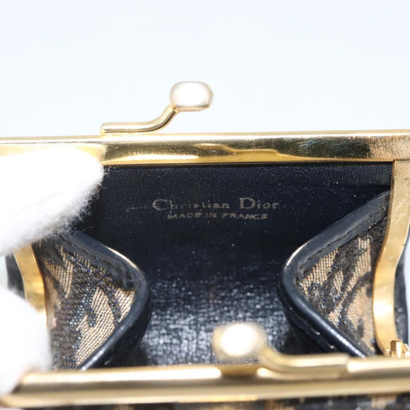 Christian Dior Trotter Canvas Coin Purse Navy Gold Auth BA11901