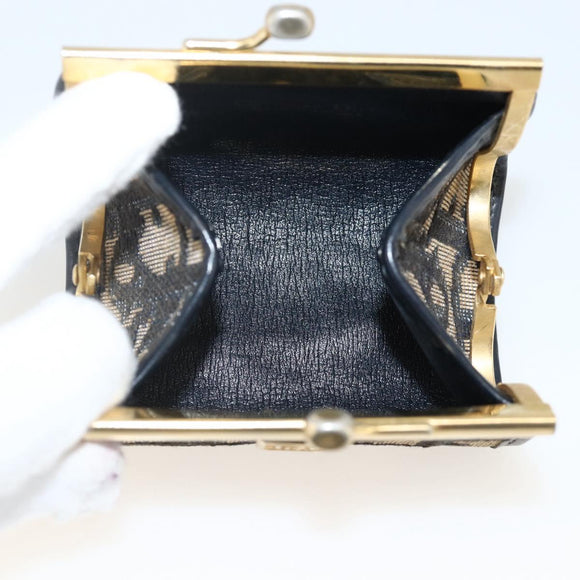 Christian Dior Trotter Canvas Coin Purse Navy Gold Auth BA11901