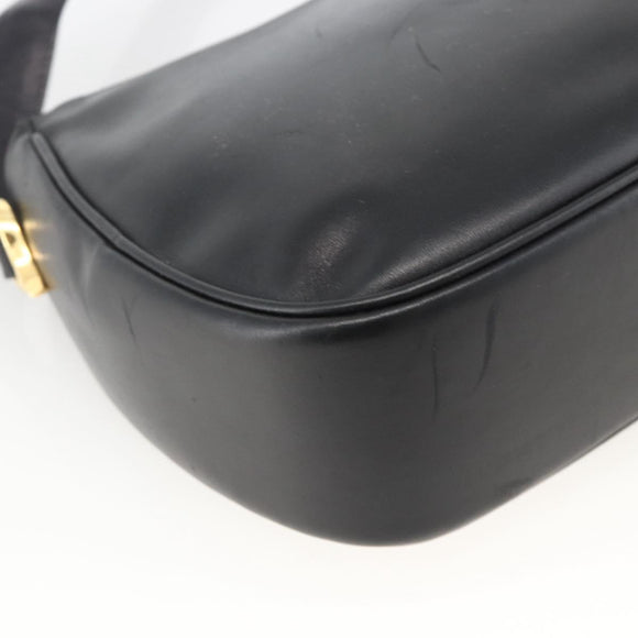 CELINE Horse Carriage Shoulder Bag Leather Black Gold Auth BA11909