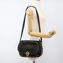 CELINE Horse Carriage Shoulder Bag Leather Black Gold Auth BA11909-21
