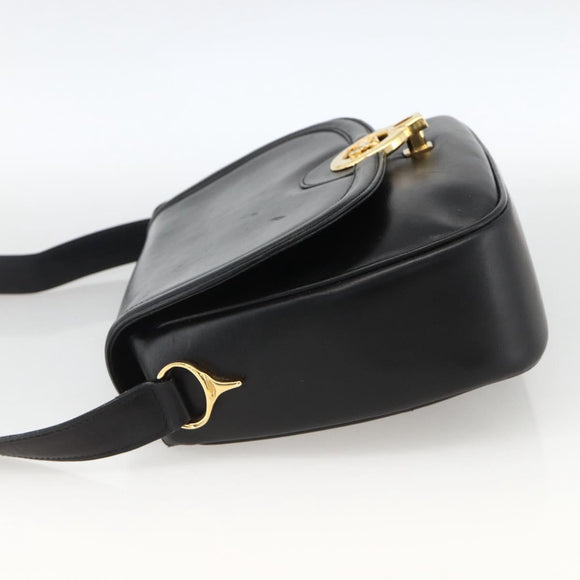 CELINE Horse Carriage Shoulder Bag Leather Black Gold Auth BA11909